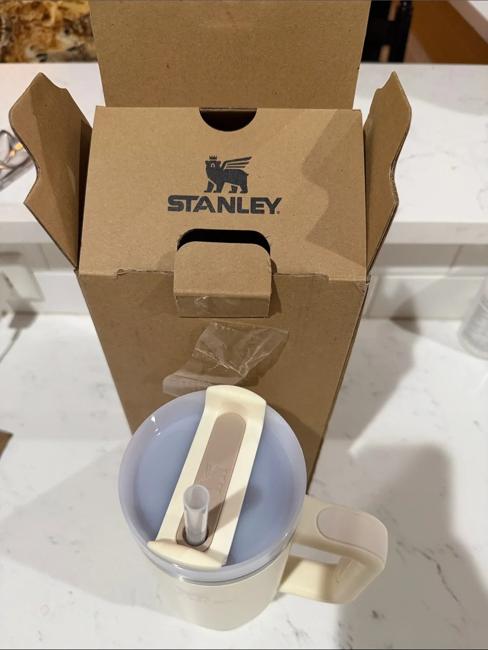 Stanley Cream Quencher Tumbler with Handle and Straw